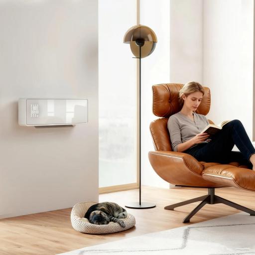 Calefactor Eléctrico Bajo Consumo de Pared 2000W con 3 Modos Pantalla LED Termostato Temporizador y Panel de Vidrio