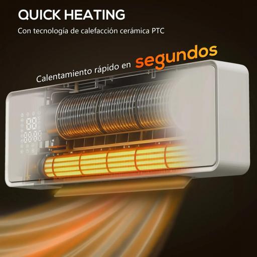 Calefactor Eléctrico Bajo Consumo de Pared 2000W con 3 Modos Pantalla LED Termostato Temporizador y Panel de Vidrio [3]