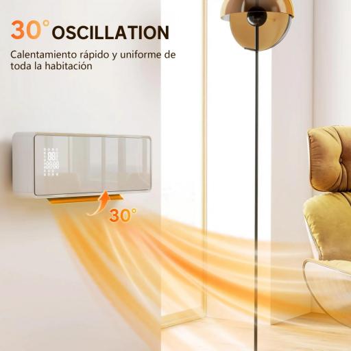 Calefactor Eléctrico Bajo Consumo de Pared 2000W con 3 Modos Pantalla LED Termostato Temporizador y Panel de Vidrio [6]