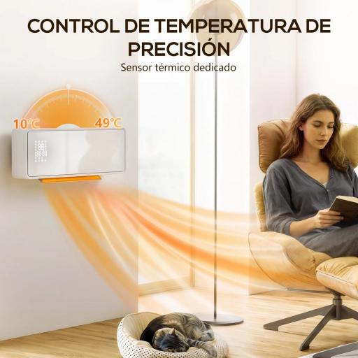 Calefactor Eléctrico Bajo Consumo de Pared 2000W con 3 Modos Pantalla LED Termostato Temporizador y Panel de Vidrio [5]