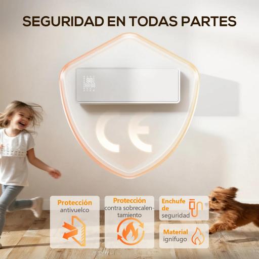 Calefactor Eléctrico Bajo Consumo de Pared 2000W con 3 Modos Pantalla LED Termostato Temporizador y Panel de Vidrio [7]