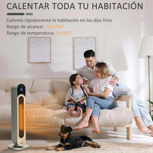 Calefactor Cerámico de Torre 1100/2200W con Mando Pantalla LED Temporizador y Oscilación Ø25x73,5 cm Plata [4]