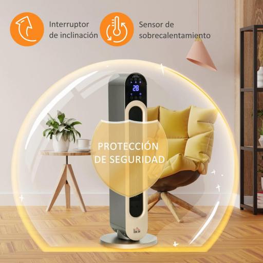 Calefactor Cerámico de Torre 1100/2200W con Mando Pantalla LED Temporizador y Oscilación Ø25x73,5 cm Plata [7]