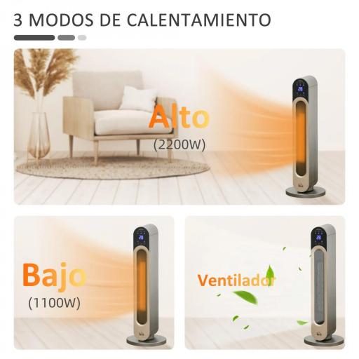 Calefactor Cerámico de Torre 1100/2200W con Mando Pantalla LED Temporizador y Oscilación Ø25x73,5 cm Plata [2]