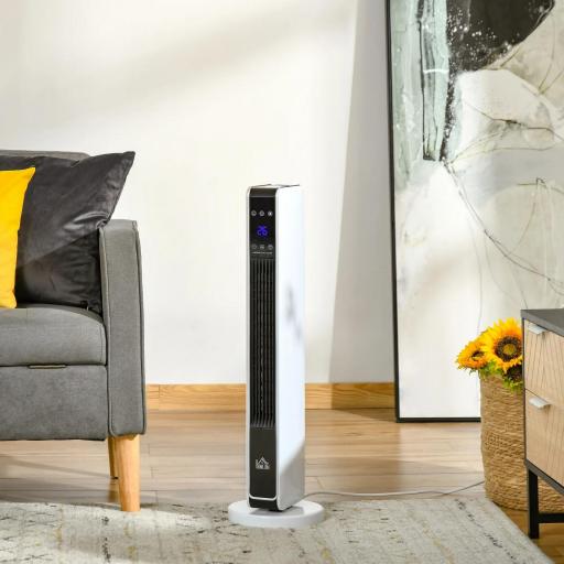 Radiador Eléctrico bajo Consumo 1100/2200W con Mando a Distancia Pantalla LED Temporizador 8H Blanco