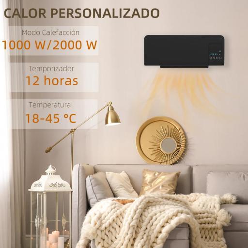 Calefactor Eléctrico de Pared 1000W/2000W Estufa con Pantalla LED y Mando a Distancia 54,5x12x21,5 cm Negro [3]
