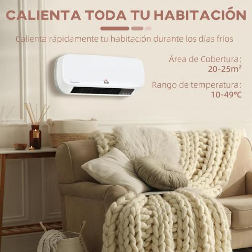 Calefactor Eléctrico Bajo Consumo, 1000W/2000W, Calefactor de Baño de Pared con Pantalla LED, IPX2, 3 Modos, PTC, Protección contra Sobrecalentamiento, Temporizador, Mando, para 20-25㎡, Blanco [4]