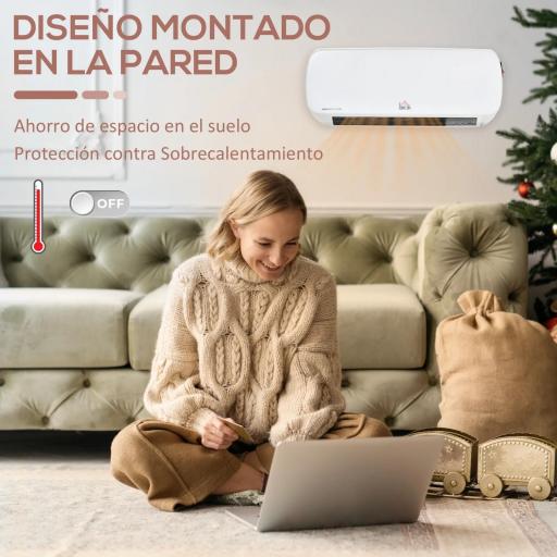 Calefactor Eléctrico Bajo Consumo, 1000W/2000W, Calefactor de Baño de Pared con Pantalla LED, IPX2, 3 Modos, PTC, Protección contra Sobrecalentamiento, Temporizador, Mando, para 20-25㎡, Blanco [6]