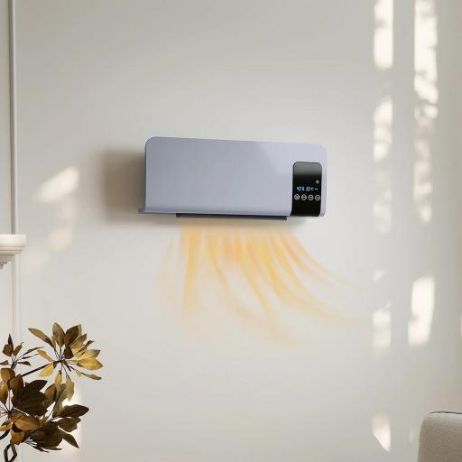 Calefactor Eléctrico de Pared 1000W/2000W Estufa con Pantalla LED y Mando a Distancia 54,5x12x21,5 cm Gris