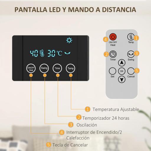 Calefactor Eléctrico de Pared 1000W/2000W Estufa con Pantalla LED y Mando a Distancia 54,5x12x21,5 cm Gris [4]