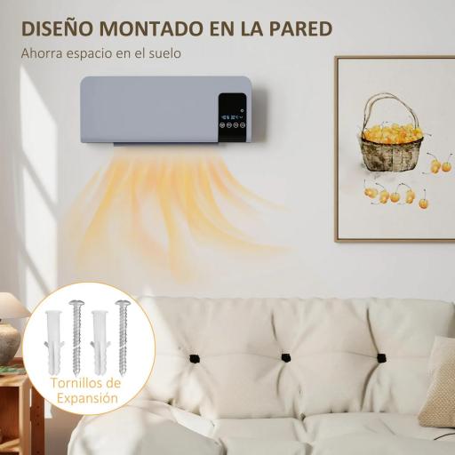 Calefactor Eléctrico de Pared 1000W/2000W Estufa con Pantalla LED y Mando a Distancia 54,5x12x21,5 cm Gris [3]