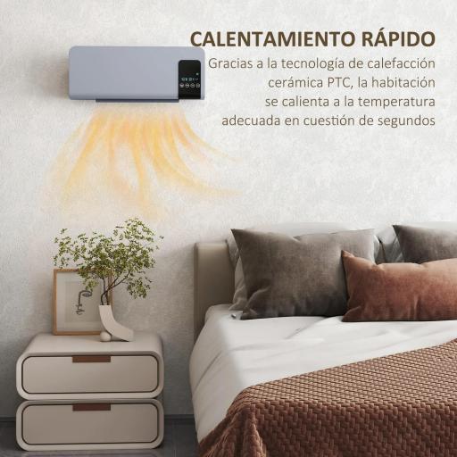 Calefactor Eléctrico de Pared 1000W/2000W Estufa con Pantalla LED y Mando a Distancia 54,5x12x21,5 cm Gris [7]