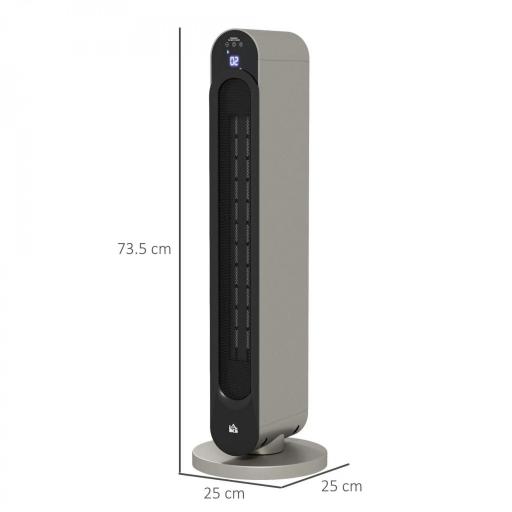 Calefactor Cerámico de Torre 1100/2200W Mando Pantalla LED Temporizador y Oscilación Ø25x73,5 cm Plata y Negro [1]
