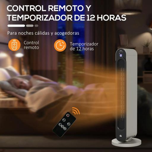 Calefactor Cerámico de Torre 1100/2200W Mando Pantalla LED Temporizador y Oscilación Ø25x73,5 cm Plata y Negro [6]