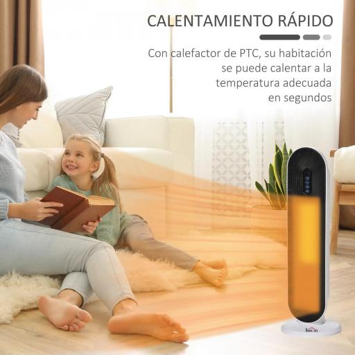 Calefactor Cerámico de Torre 1200W/2000W con Mando a Distancia Termostato Temporizador de 24H y Sistema Antivuelco para Sala de 20 m² 21x21x63,5 cm Blanco y Negro [4]