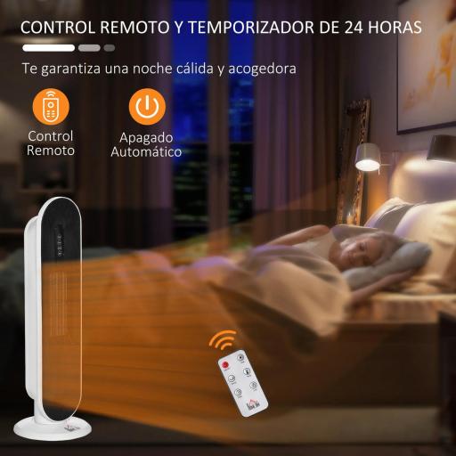 Calefactor Cerámico de Torre 1200W/2000W con Mando a Distancia Termostato Temporizador de 24H y Sistema Antivuelco para Sala de 20 m² 21x21x63,5 cm Blanco y Negro [3]