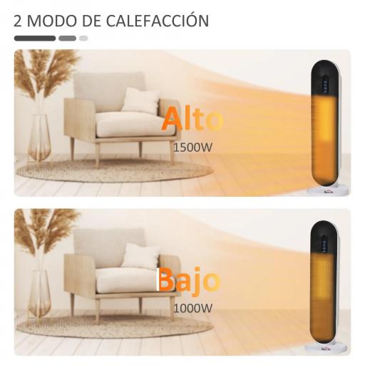 Calefactor Cerámico de Torre 1200W/2000W con Mando a Distancia Termostato Temporizador de 24H y Sistema Antivuelco para Sala de 20 m² 21x21x63,5 cm Blanco y Negro [2]