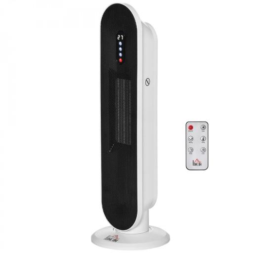 Calefactor Cerámico de Torre 1200W/2000W con Mando a Distancia Termostato Temporizador de 24H y Sistema Antivuelco para Sala de 20 m² 21x21x63,5 cm Blanco y Negro [9]