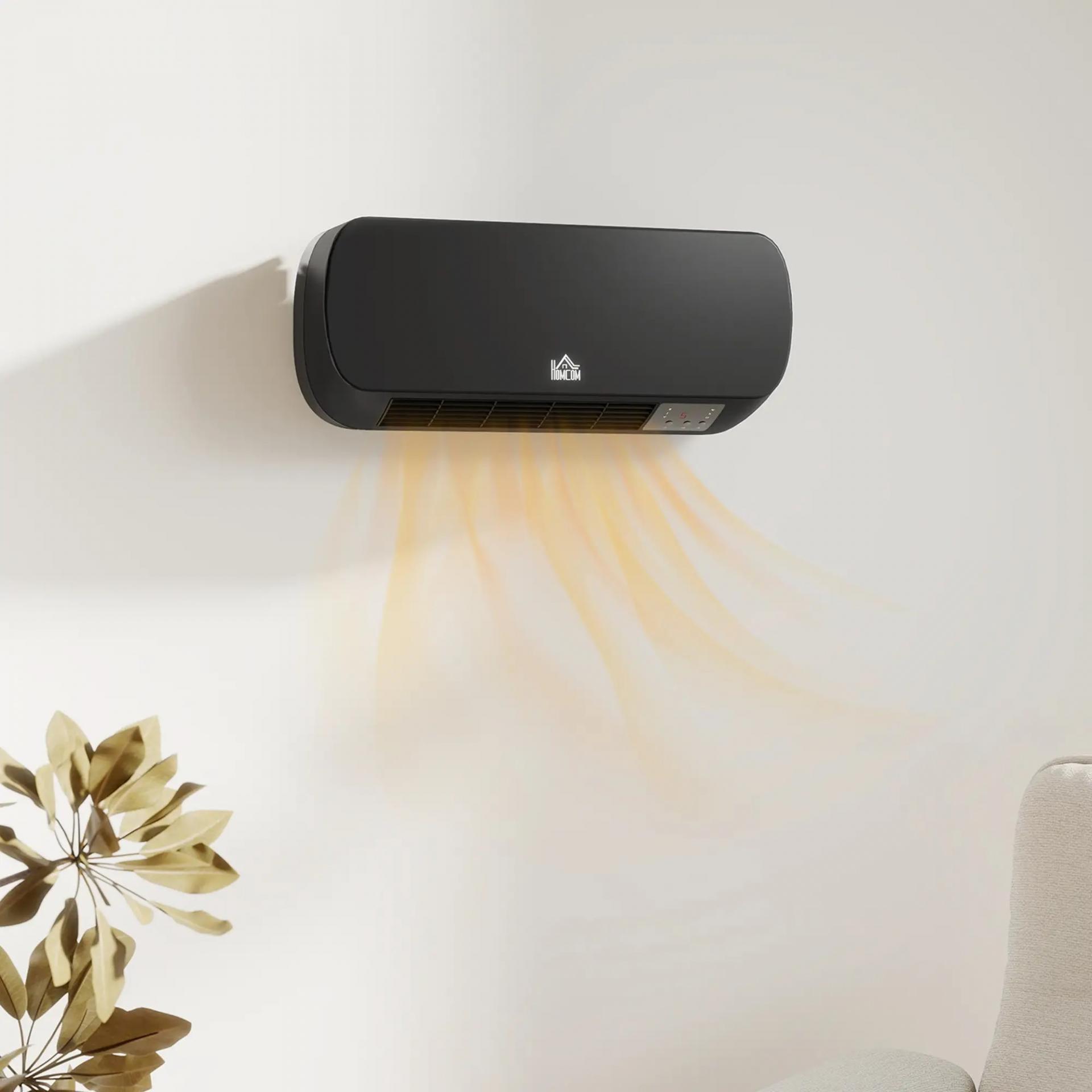 Calefactor Eléctrico de Pared 1000W/2000W Estufa con Pantalla LED y Mando a Distancia 45x18,6x11,5 cm Negro