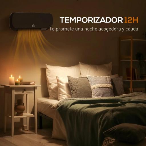 Calefactor Eléctrico de Pared 1000W/2000W Estufa con Pantalla LED y Mando a Distancia 45x18,6x11,5 cm Negro [4]