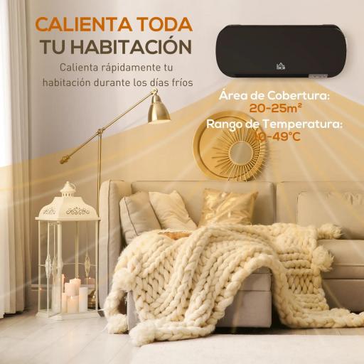 Calefactor Eléctrico de Pared 1000W/2000W Estufa con Pantalla LED y Mando a Distancia 45x18,6x11,5 cm Negro [7]