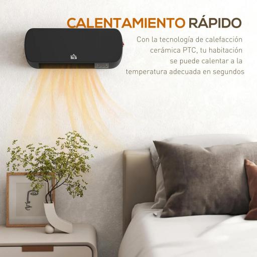 Calefactor Eléctrico de Pared 1000W/2000W Estufa con Pantalla LED y Mando a Distancia 45x18,6x11,5 cm Negro [5]