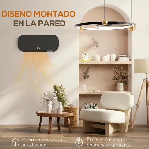 Calefactor Eléctrico de Pared 1000W/2000W Estufa con Pantalla LED y Mando a Distancia 45x18,6x11,5 cm Negro [3]