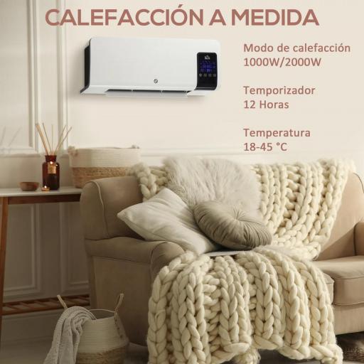 Calefactor Eléctrico de Pared 1000W/2000W Estufa con Pantalla LED y Mando a Distancia 54,5x12x21,5 cm Blanco [4]