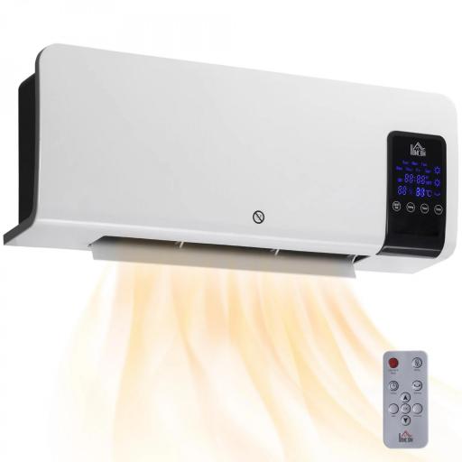 Calefactor Eléctrico de Pared 1000W/2000W Estufa con Pantalla LED y Mando a Distancia 54,5x12x21,5 cm Blanco [9]
