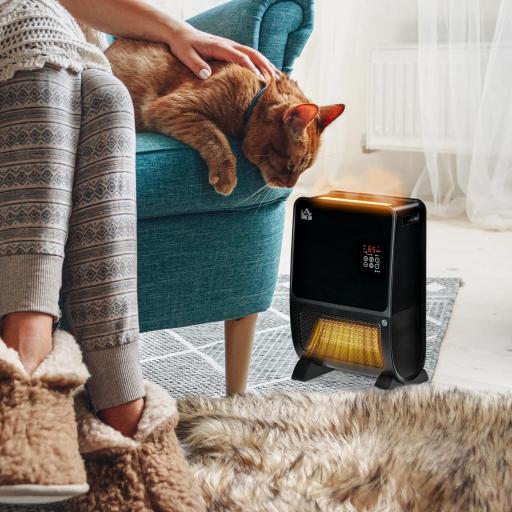 Calefactor Eléctrico Portátil 2000W 2 en 1 Radiador Cerámico con Humidificador Función de Desinfección Mando a Distancia Termostato Temporizador Luces LED para Sala de 30 m² 33x21x49,5 cm Negro