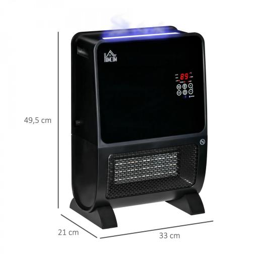 Calefactor Eléctrico Portátil 2000W 2 en 1 Radiador Cerámico con Humidificador Función de Desinfección Mando a Distancia Termostato Temporizador Luces LED para Sala de 30 m² 33x21x49,5 cm Negro [1]