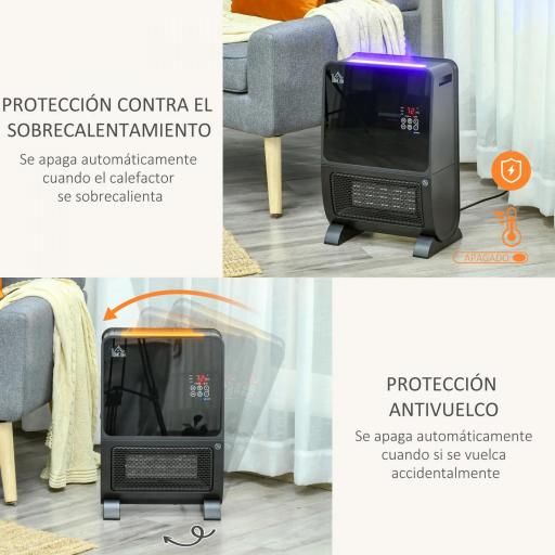 Calefactor Eléctrico Portátil 2000W 2 en 1 Radiador Cerámico con Humidificador Función de Desinfección Mando a Distancia Termostato Temporizador Luces LED para Sala de 30 m² 33x21x49,5 cm Negro [7]