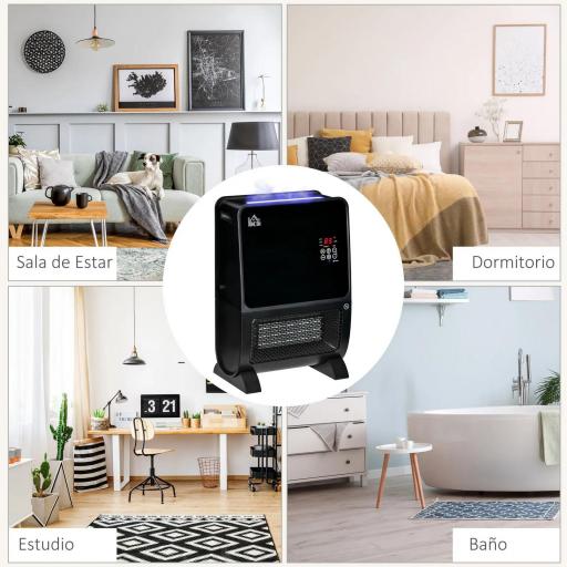 Calefactor Eléctrico Portátil 2000W 2 en 1 Radiador Cerámico con Humidificador Función de Desinfección Mando a Distancia Termostato Temporizador Luces LED para Sala de 30 m² 33x21x49,5 cm Negro [5]