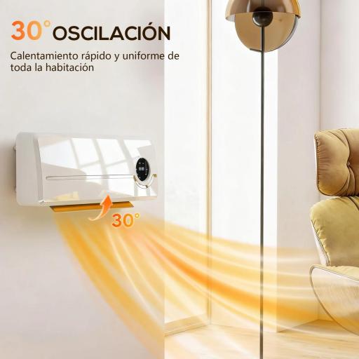 Calefactor Eléctrico Bajo Consumo de Pared 2000W con 3 Modos Pantalla LED Termostato Temporizador y Oscilación Blanco [7]