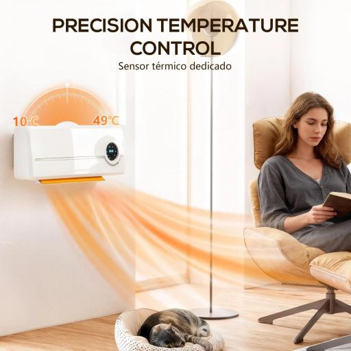 Calefactor Eléctrico Bajo Consumo de Pared 2000W con 3 Modos Pantalla LED Termostato Temporizador y Oscilación Blanco [6]
