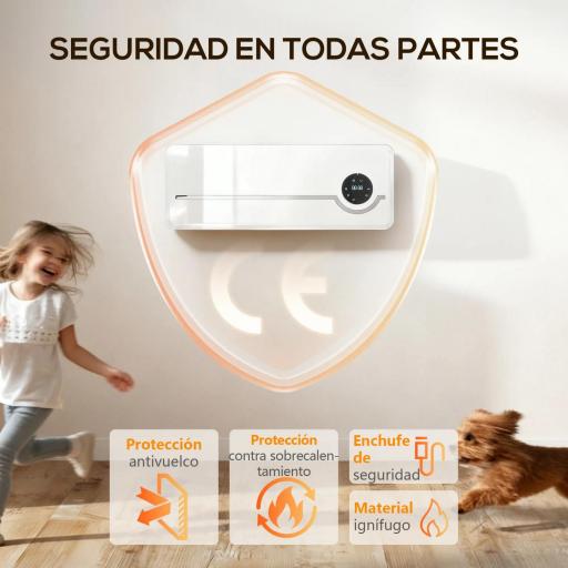 Calefactor Eléctrico Bajo Consumo de Pared 2000W con 3 Modos Pantalla LED Termostato Temporizador y Oscilación Blanco [5]