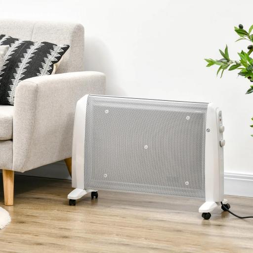 Calefactor Eléctrico 1000W/2000W Radiador de Mica con 2 Niveles de Potencia para 15-20m² 79x27x54 cm Blanco
