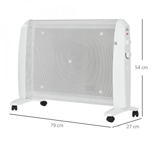 Calefactor Eléctrico 1000W/2000W Radiador de Mica con 2 Niveles de Potencia para 15-20m² 79x27x54 cm Blanco [1]