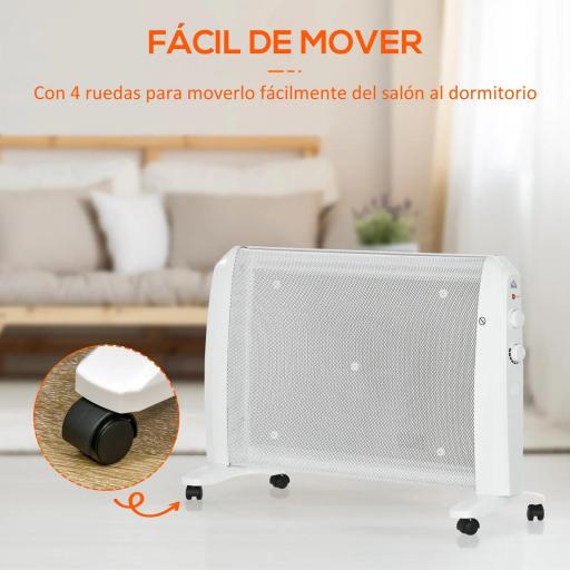 Calefactor Eléctrico 1000W/2000W Radiador de Mica con 2 Niveles de Potencia para 15-20m² 79x27x54 cm Blanco [6]