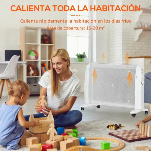 Calefactor Eléctrico 1000W/2000W Radiador de Mica con 2 Niveles de Potencia para 15-20m² 79x27x54 cm Blanco [4]