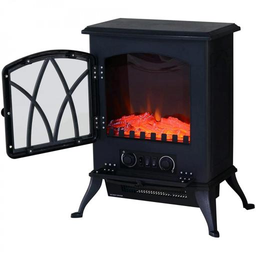 Chimenea Eléctrica Móvil 1000W/2000W Estufa de Pie Silencioso con Efecto de Llamas y Área de Cobertura 30m² Negro [9]