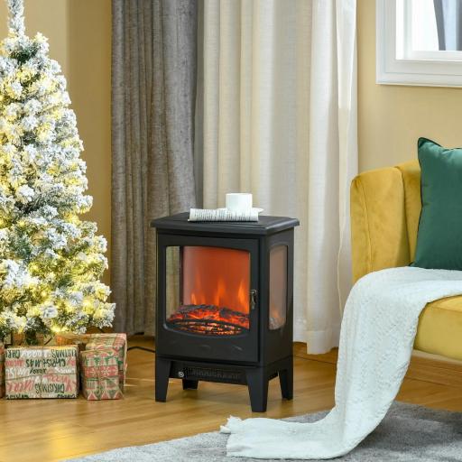 Chimenea Eléctrica 900W/1800W con Efecto de Llama Temperatura Ajustable y Protección Sobrecalentamiento Negro