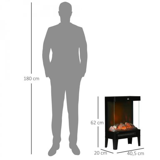 Chimenea Eléctrica 1000W/2000W Calentador de Chimenea con Llama LED Ajustable hasta 15-20 m² 40,5x20x62 cm Negro [1]