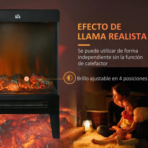 Chimenea Eléctrica 1000W/2000W Calentador de Chimenea con Llama LED Ajustable hasta 15-20 m² 40,5x20x62 cm Negro [2]