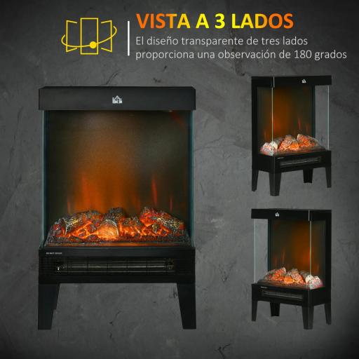 Chimenea Eléctrica 1000W/2000W Calentador de Chimenea con Llama LED Ajustable hasta 15-20 m² 40,5x20x62 cm Negro [5]