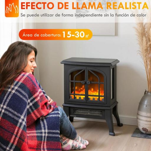 Chimenea Eléctrica de Pie 900/1800W Efecto Llama 3D Termostato Ajustable Ventanas Visibles para 15-30 ㎡ Negro  [6]