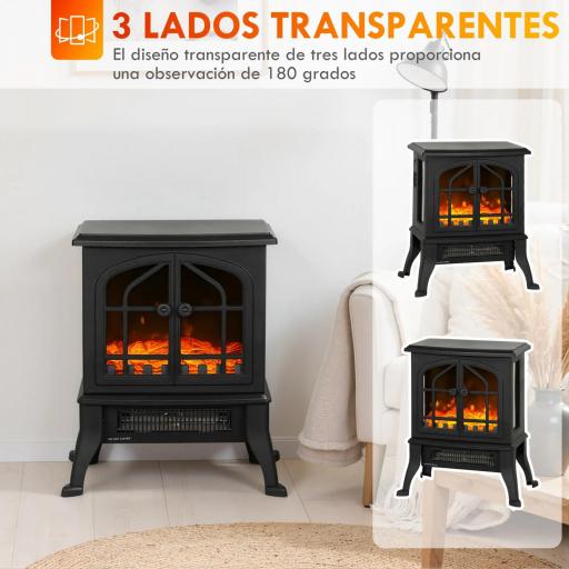 Chimenea Eléctrica de Pie 900/1800W Efecto Llama 3D Termostato Ajustable Ventanas Visibles para 15-30 ㎡ Negro  [2]