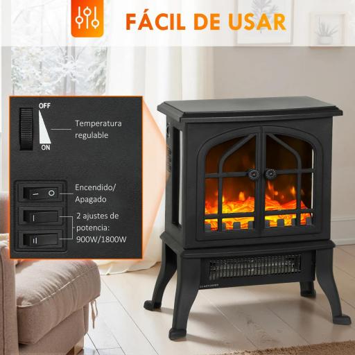 Chimenea Eléctrica de Pie 900/1800W Efecto Llama 3D Termostato Ajustable Ventanas Visibles para 15-30 ㎡ Negro  [7]