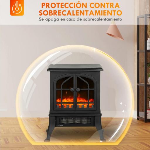 Chimenea Eléctrica de Pie 900/1800W Efecto Llama 3D Termostato Ajustable Ventanas Visibles para 15-30 ㎡ Negro  [3]
