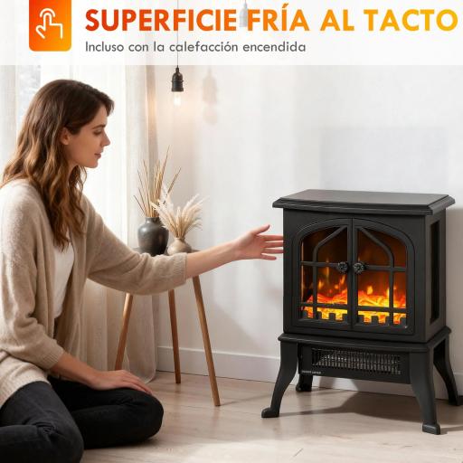 Chimenea Eléctrica de Pie 900/1800W Efecto Llama 3D Termostato Ajustable Ventanas Visibles para 15-30 ㎡ Negro  [4]